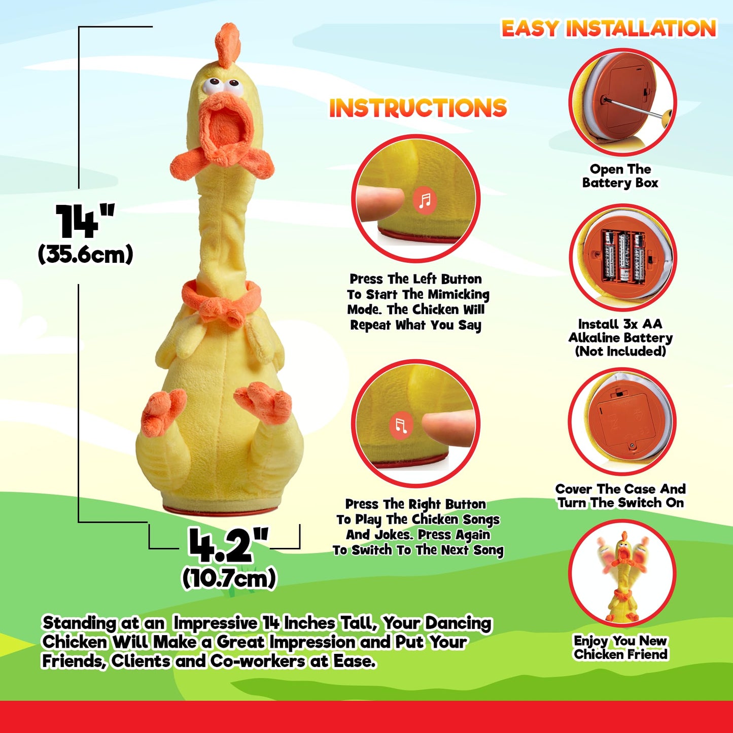 Gagster Rubber Chicken Dancing Toy - Mimicking Toy For Kids - Toy That Repeats What You Say & Tells Jokes, Singing & Talking, Electronic Yodeling For Anyone Who Loves Talking Toy And Funny Gag Gifts