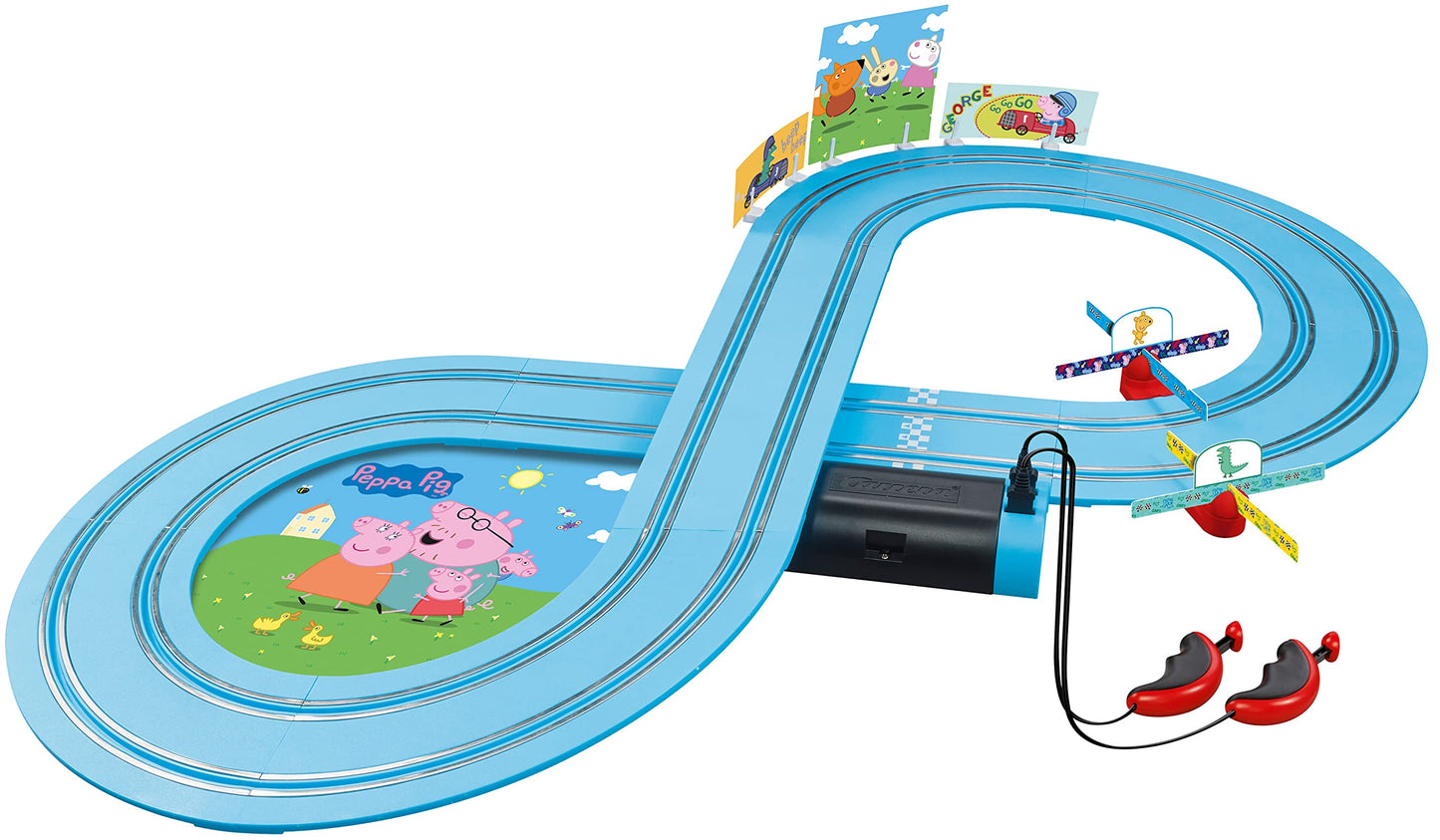 Carrera First Peppa Pig - Kids Granprix Slot Car Race Track With Spinners - Includes Peppa Pig And George Cars - Battery-Powered Beginner Racing Set For Kids Ages 3 Years And Up