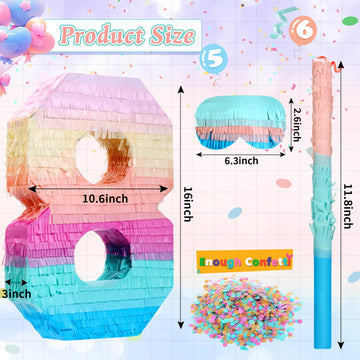 Jenaai 16 Inch Number Piata Kids Birthday Party Macaron Piata with Blindfold Stick and Confetti for Unicorn Birthday Wedding Bab