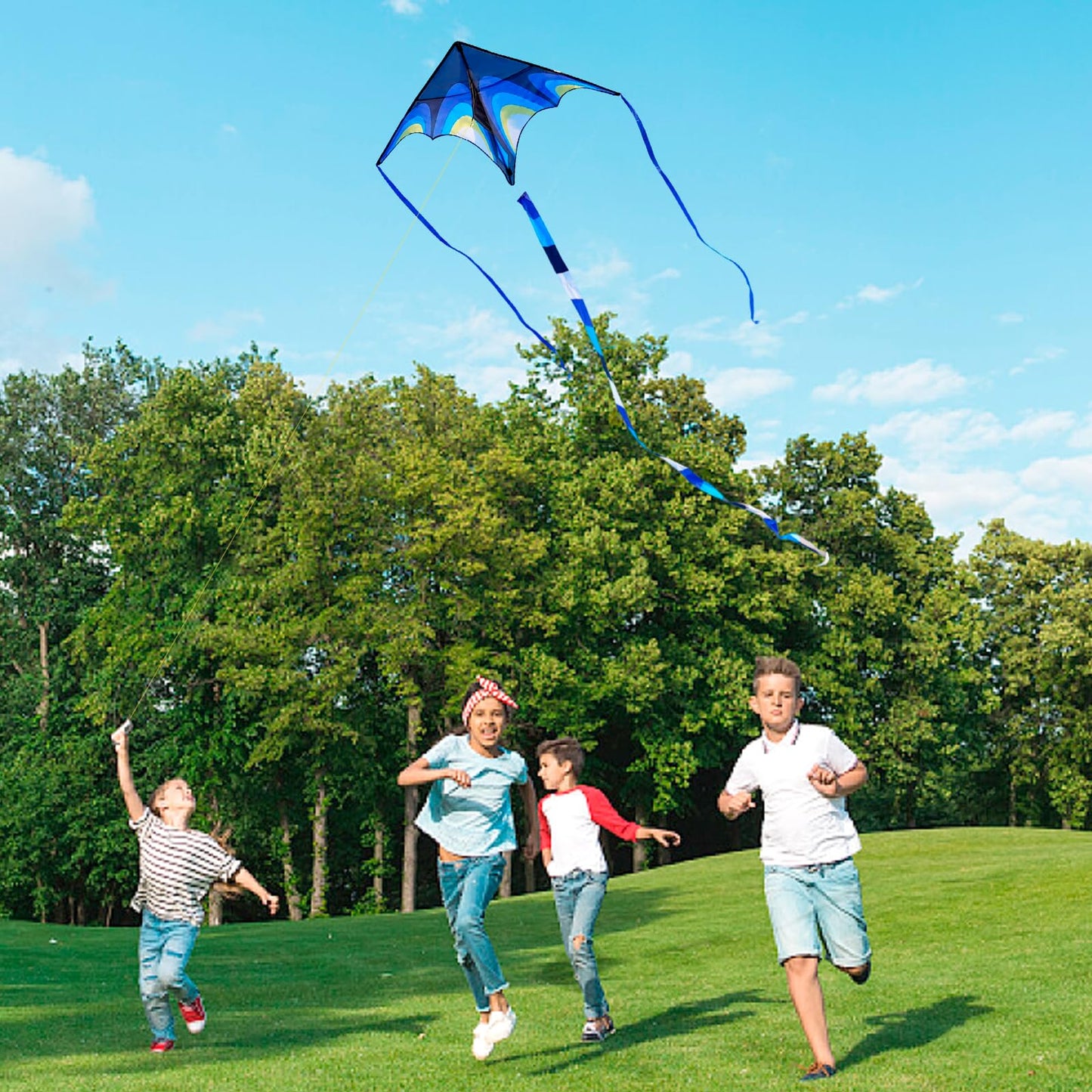 SGftre Blue Large Delta Kites for Kids Ages 8-12 Easy to Fly Kite for mature-themed and Kids Outdoor Sports Kites Beach Kite Family Outdoor Toy (Spacecraft Lightweight-Blue)