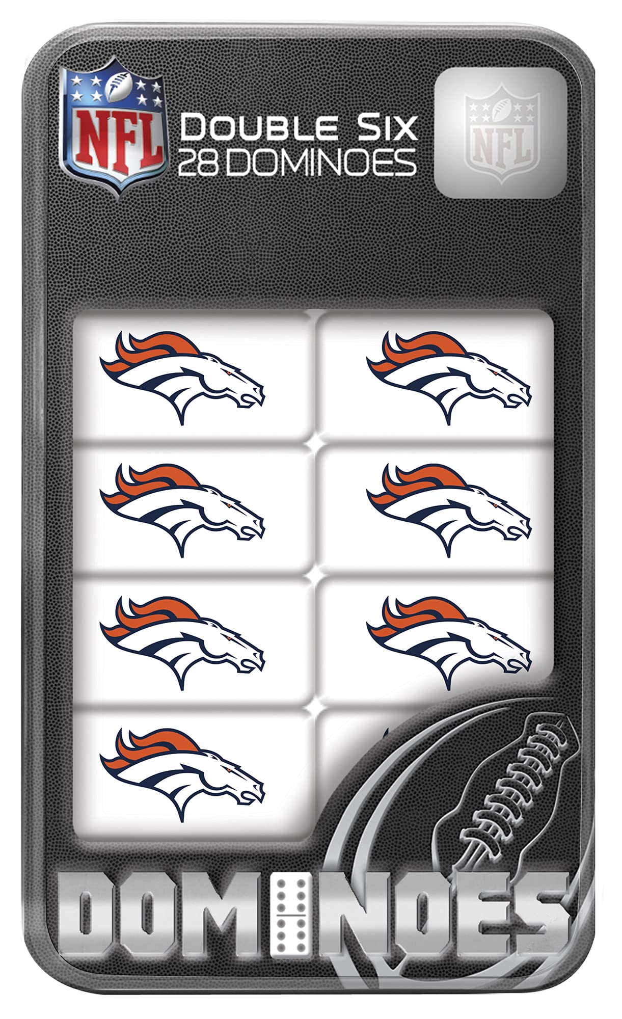 MasterPieces NFL Denver Broncos, Double Six Collector Edition Dominoes Game, For Ages 3+, Black, One Size (41632)