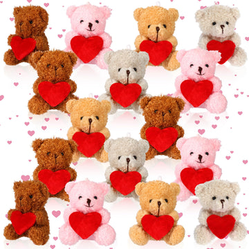 Liliful 20 Pcs Valentine Animals Bear With Heart Mini Valentine'S Day Stuffed Animals Bulk Plush Animals For Valentine'S Day Plu