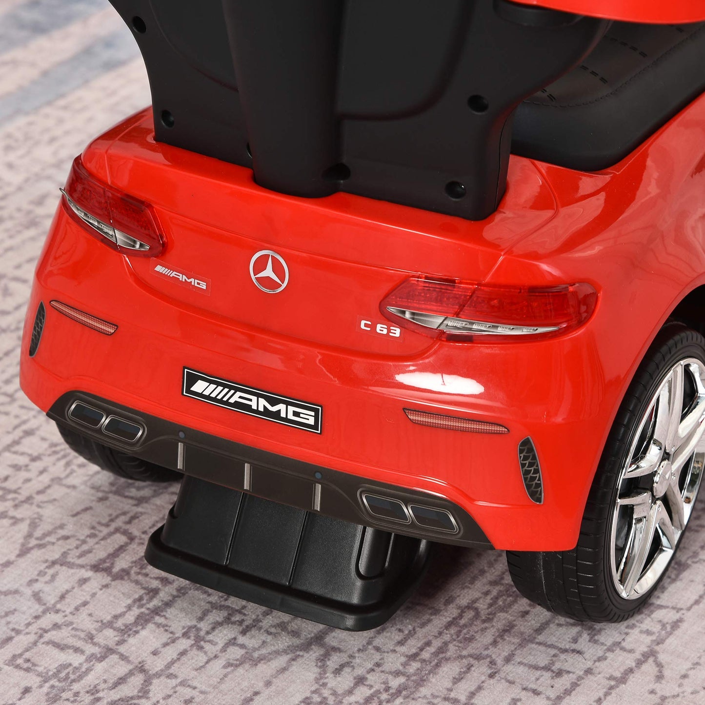 Aosom Mercedes-AMG C63 Licensed Ride on Push Cars for Toddlers, Sliding Walking Car with Sun Canopy, Horn, Music, Safety Bar, Cu