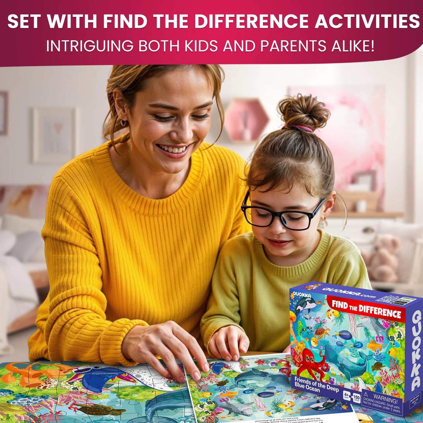 Quokka Floor Puzzles For Kids Ages 8-10 – 3X150 Piece Puzzles For Kids Ages 4-6 – Search & Find Ocean Animal Kid Activities Included For 5-8 Year Old – Toddler Learning Toy Game Gift For Boys & Girls