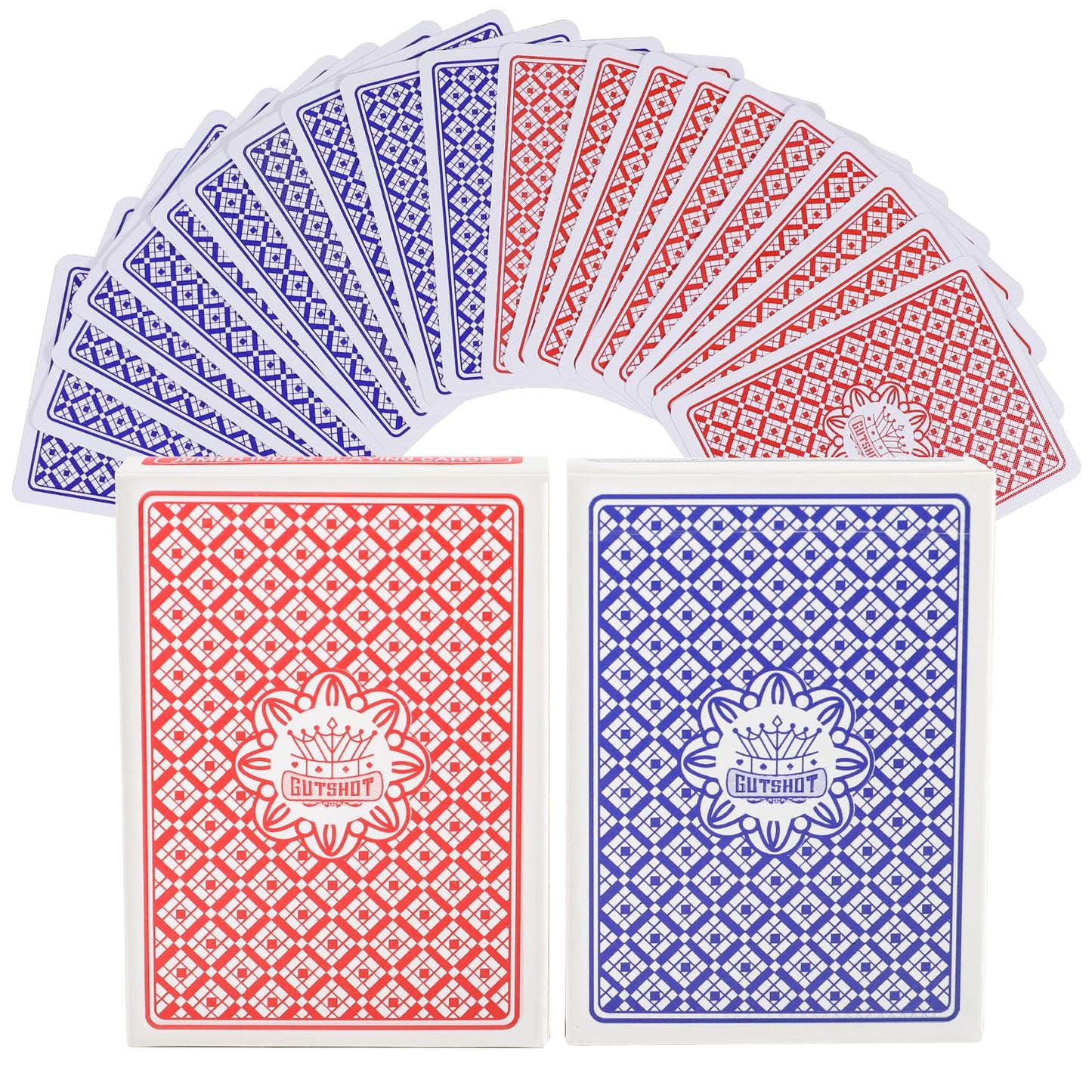 Gutshot Playing Cards, Waterproof Deck Of Cards With Spill-Proof Design, Great For Party, Game,And Magic, Pack Of 8 (Blue, Red,