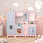 BRINJOY Play Kitchen for Kids, Wooden Kids Kitchen Playset w/Faucet, Sink, Stove, Oven, Window, Cookware, Storage Cabinets, Todd