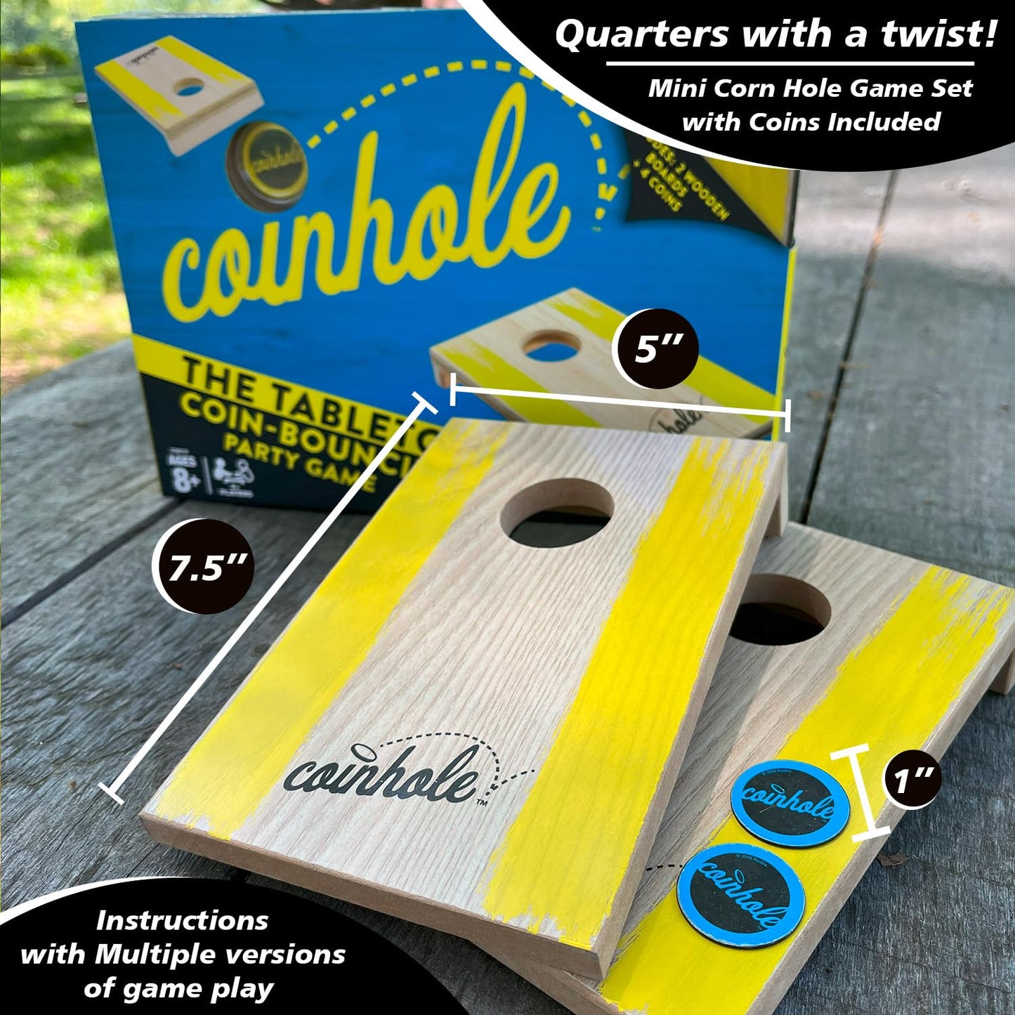 Coinhole Tabletop Game Set | Indoor/Outdoor Coin Bouncing Fun | Wood | Model MABROZON | Party Game for Kids & Adults