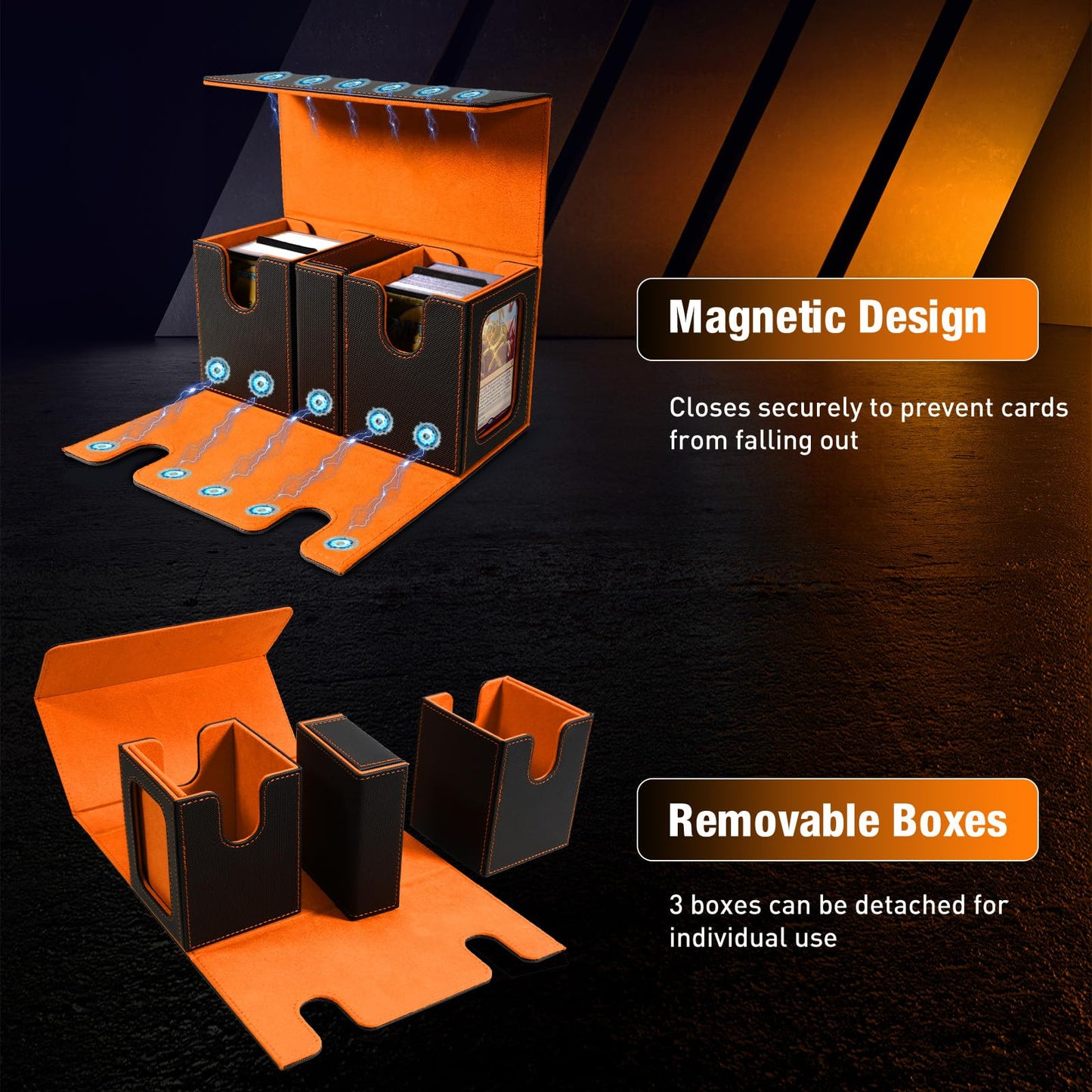 Timovo Mtg Deck Box, Commander Deck Case Fits 200+ Double-Sleeved Cards, Magnetic Leather Card Storage Box With 2 Commander Disp