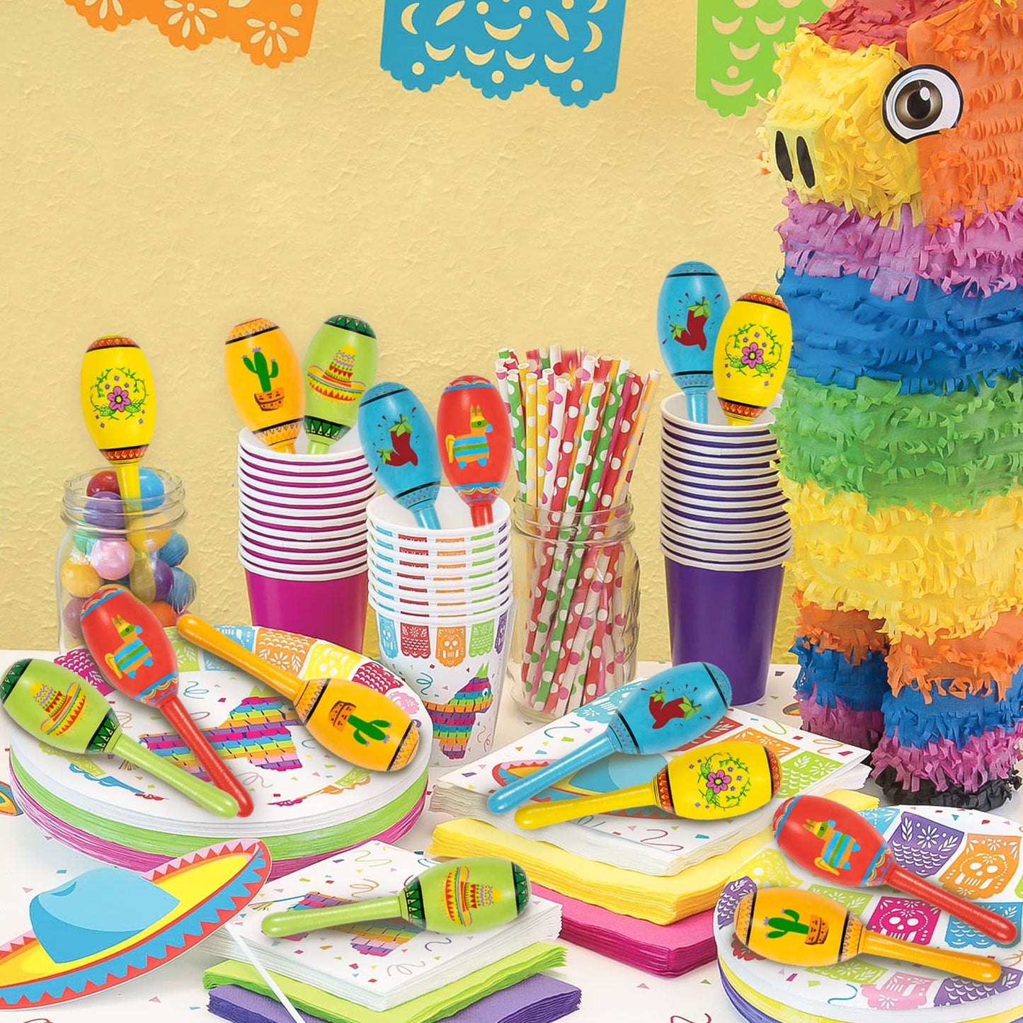 15Pcs Mexican Fiesta Party Favors Mini Wooden Maracas for Kids Mexican Fiesta Themed Birthday Baby Shower Cinco De Mayo Taco Tue