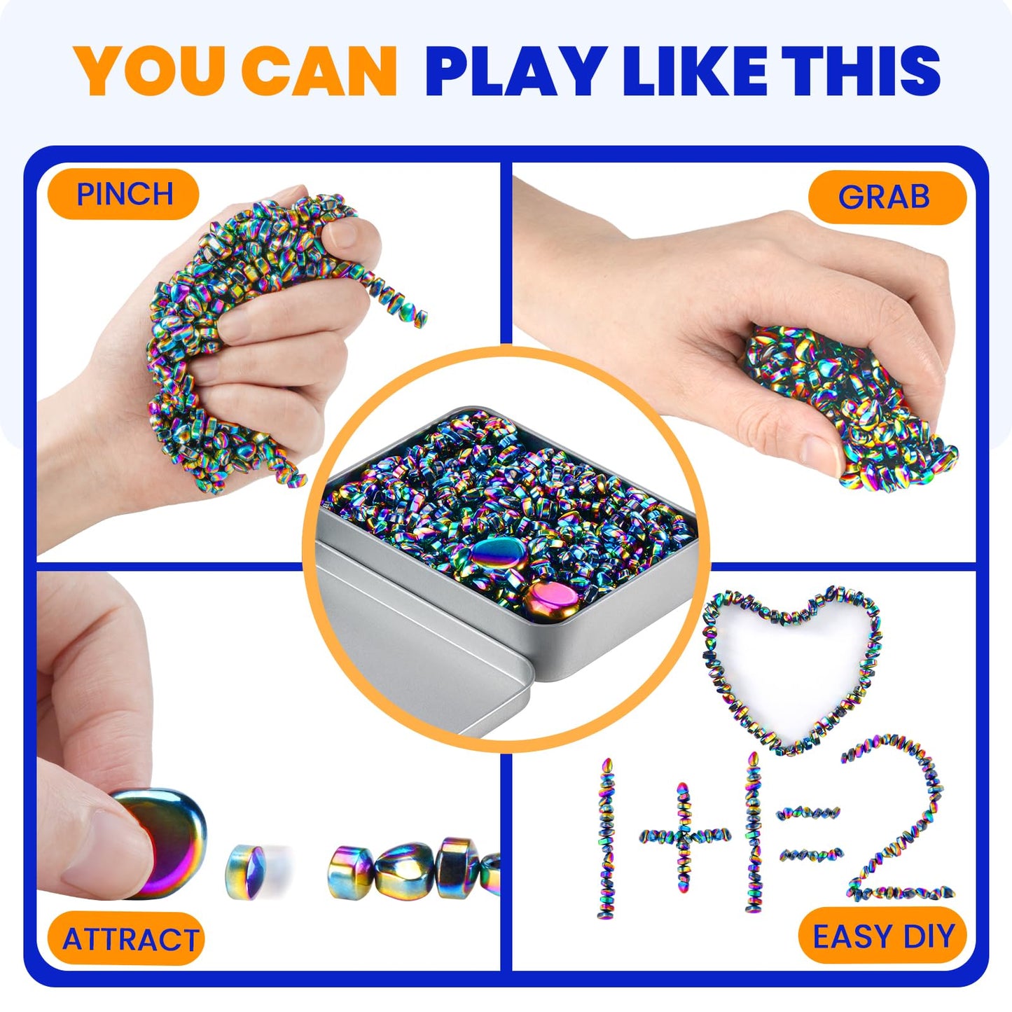 LECTRUS Magnetic Balls Over 1000 PCS Mini Rainbow Magnetic Putty  with 2 Big Smooth Magnetic Beads  Fidget Toys for mature-themed  Weak Ferrite Putty Desk Toys for Office (Colourful)