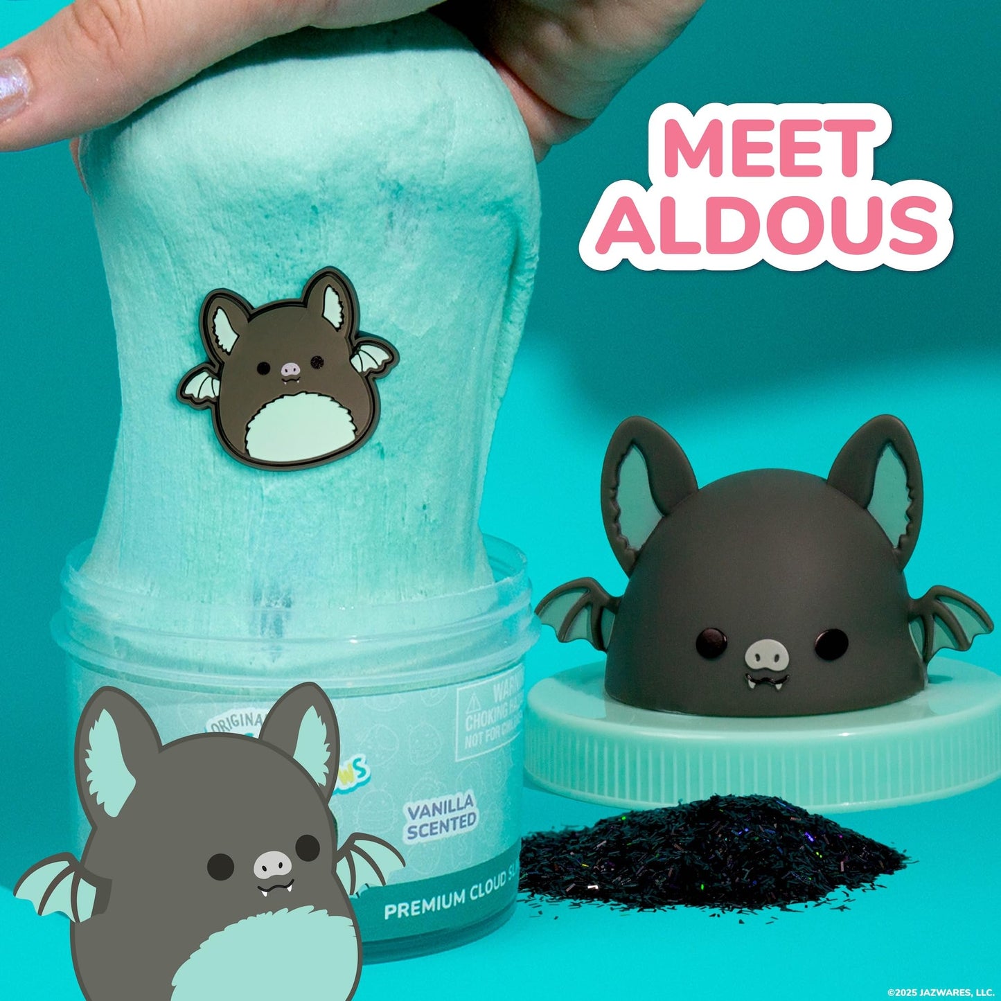 Squishmallows Aldous The Fruit Bat Cloud Slime, Vanilla-Scented, 8 oz, Multi Color, Model 228939, Sensory Toy & Storage Container
