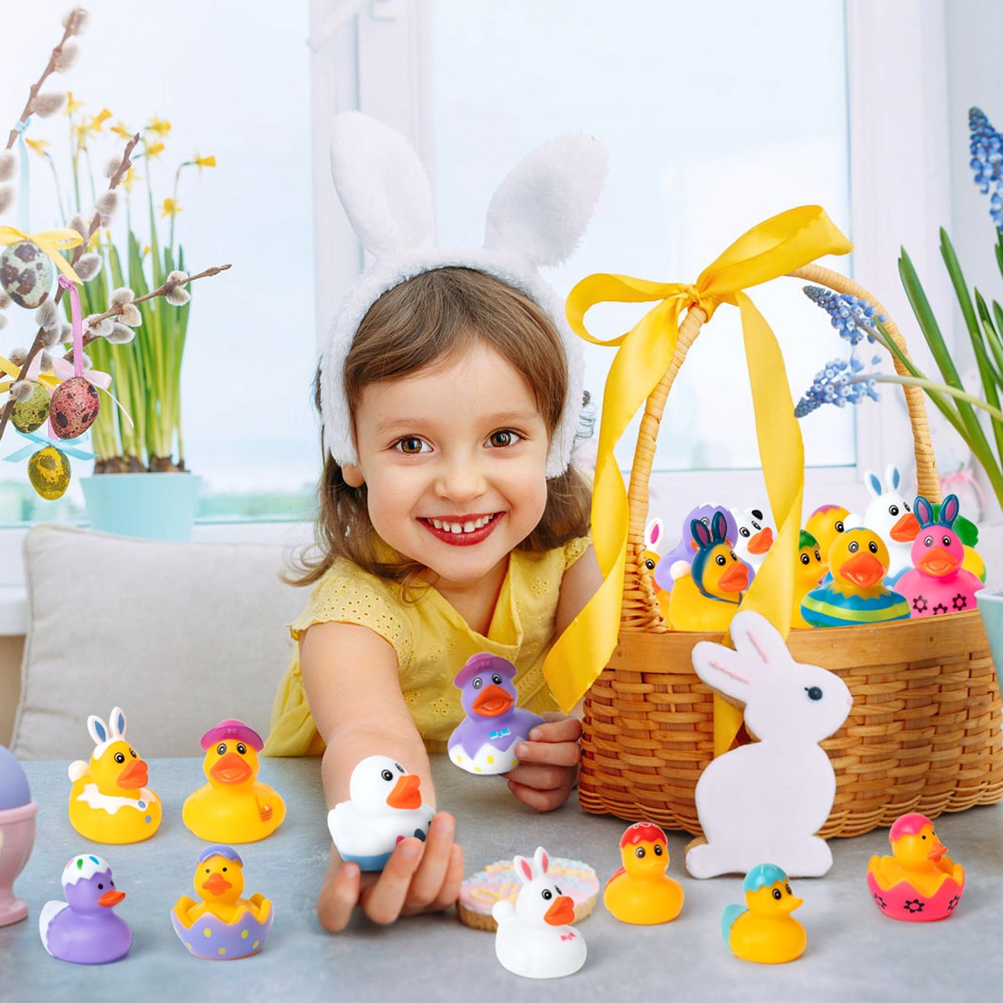 H1Vojoxo Easter Rubber Ducks For Cruise - 60Pcs Assorted Bunny Rubber Duckies For Kids Pool Bath Toy Bag Fillers Gifts Cruise Du