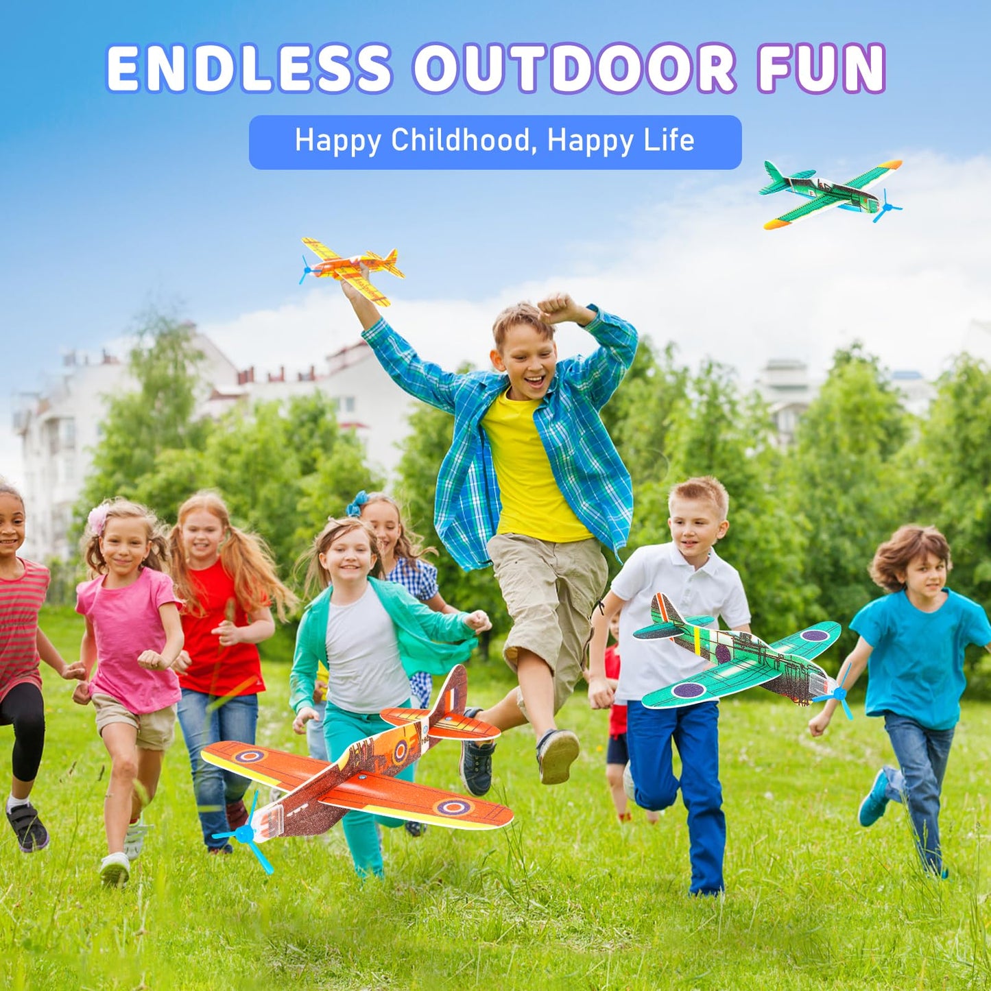 LUCKJOY 48 Pcs Airplane Toy, 8 inch Foam Airplanes for Kids,Paper Airplane Kit for Toddlers 3-5, Glider Toy Planes for Kids,Part