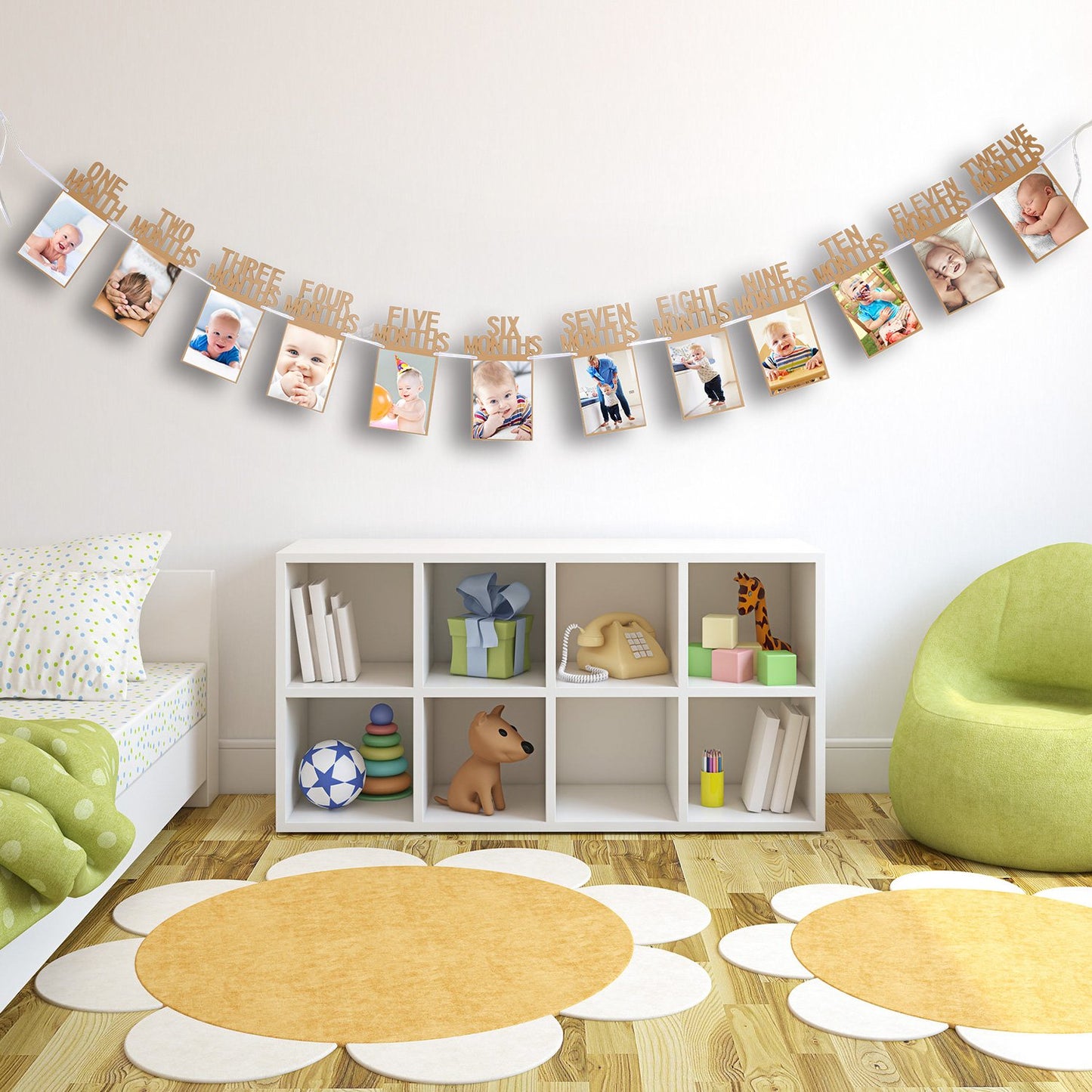 Bememo 1st Birthday Baby Photo Banner for Newborn 12 Month Photo Prop Monthly Milestone Bunting Garland First Birthday Party Dec