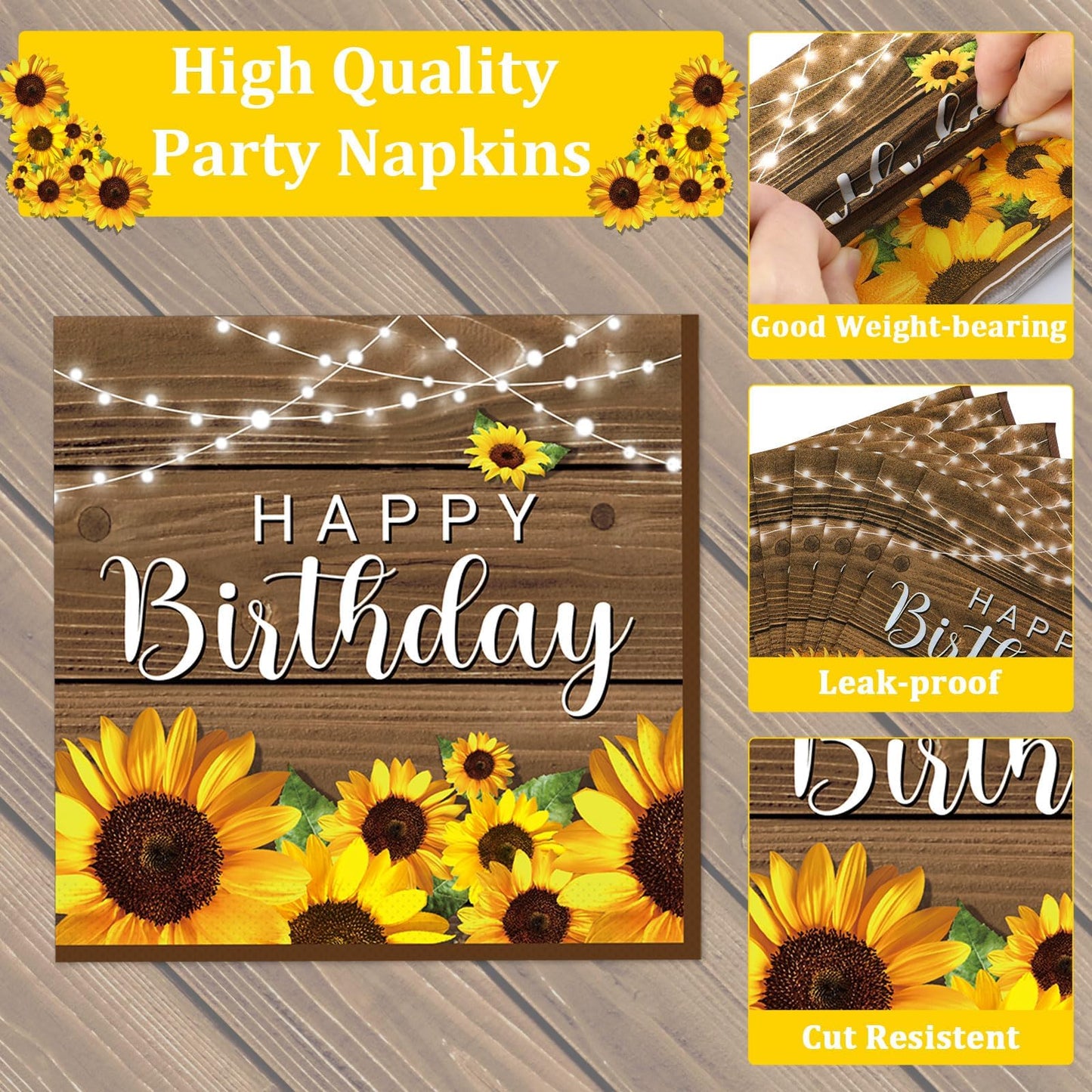 Obusatt 96Pcs Sunflower Birthday Party Decorations Sunflower Birthday Paper Disposable Dinner And Dessert Paper Disposable Plate