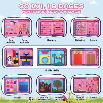 Fedonak 20 In 1 Montessori-Toys Busy Board For Toddlers 1-3, Busy Book For 1 2 3 Year Old Boy Girls Birthday Gift, Preschool Lea