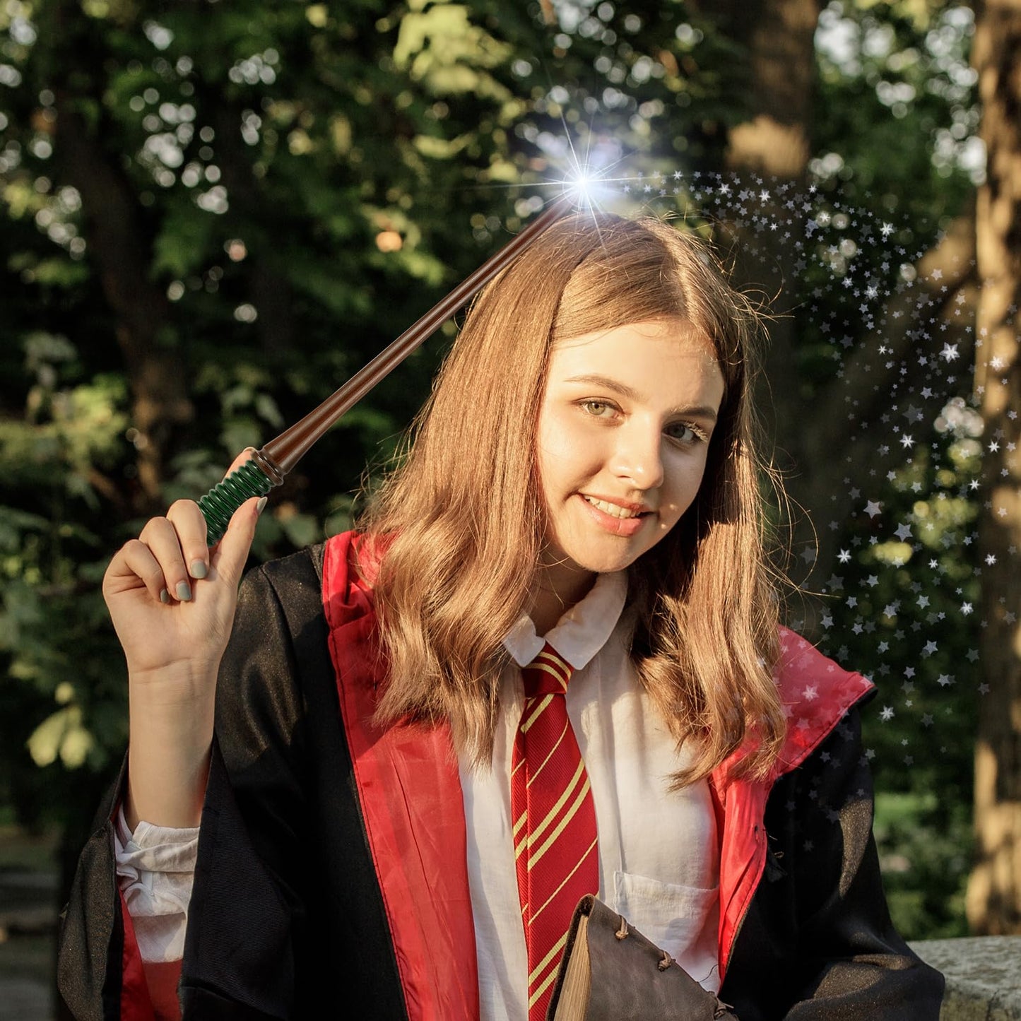 Champwe Light Up Magic Wizard Wand Rechargeable Illuminating Toy For Kids Witch Collection Cosplay Accessories With Spellbook An