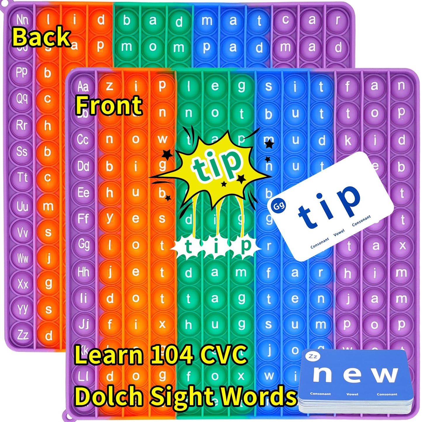 Ygc Laomi Dolch Sight Cvc Word Games Flash Cards Fingertip Pop Toy Allows Children To Master Reading 104 High-Frequency Cvc Sight Words In A Few Weeks, Suitable For Preschool Through 3Rd Grade