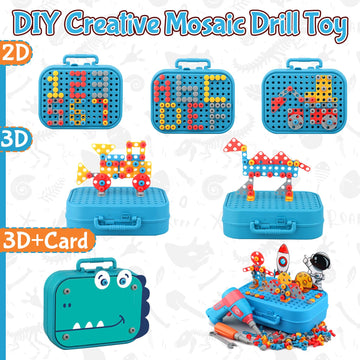 AquaArcc Design and Drill Toy for Boys Age 4-8, 351pc Kids Dinosaur Toy Electric Drill with Toolbox for Boys 4 5 6 7 8 Years Old