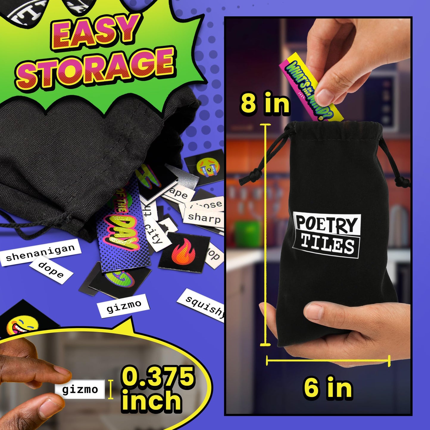 Ultramagnetic Fun Kit - The New Way to Make Fridge Poetry - 700+ Words  Emojis  Header Tiles  Black Board and Liquid Chalk Pen - Supercharged Game and Activity Pamphlet - .375 Tall Tiles