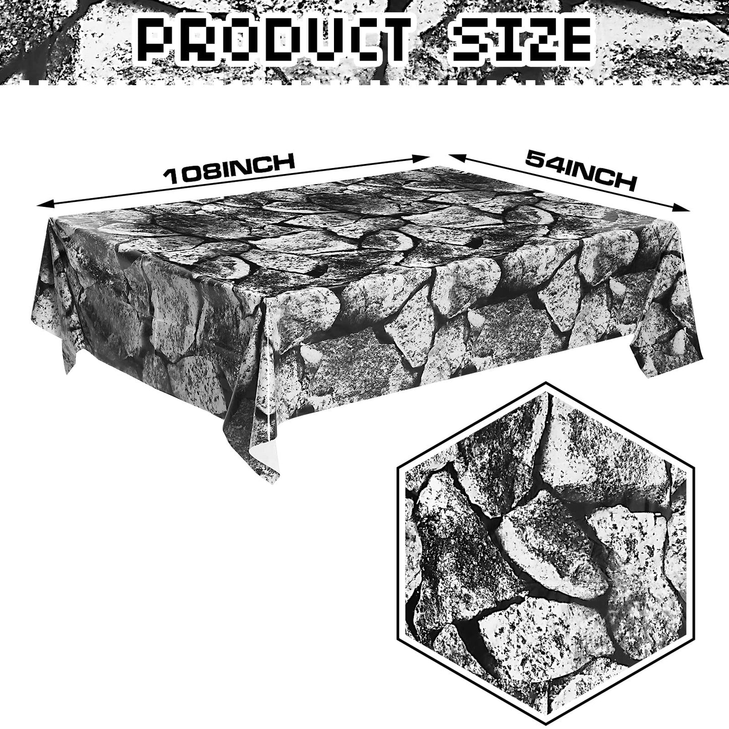 Patelai 4 Pieces Stone Wall Tablecloths Disposable Plastic Table Covers 108 x 54 Inch Medieval Party Decorations Brick Pattern T