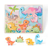 Prextex Dinosaur Wooden Chunky Puzzles For Toddlers - 7 Brightly Colored Dinosaur Shapes - Montessori Educational Toy To Improve
