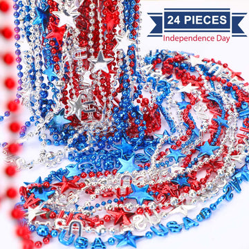 JULBEAR 4th of July Beads Necklaces, 24pcs Patriotic Star Bead Necklace for Independence Day Party Favors Carnival Decorations A