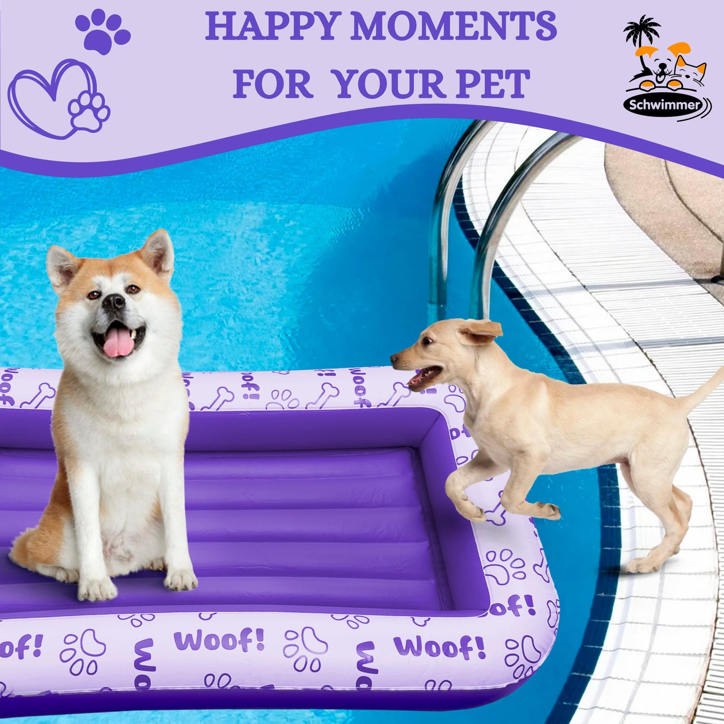 Schwimmer Dog Pool Float - enhanced Pool Float for Large Dogs up to 220lbs - Durable & Inflatable Dog Raft for Pool & Lake - Comfortable & Safe Floating Mat for Summer Fun - Purple