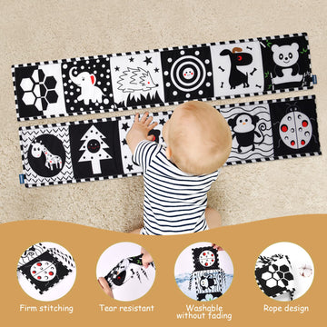 Vicloon Black And White Books High Contrast Baby Toys, 0-6 6-12 Months Soft Baby Book,Infant Tummy Time Toys,Baby Cloth Activity Crinkle Folding Educational Activity Cloth Book Suitable For Boys Girls
