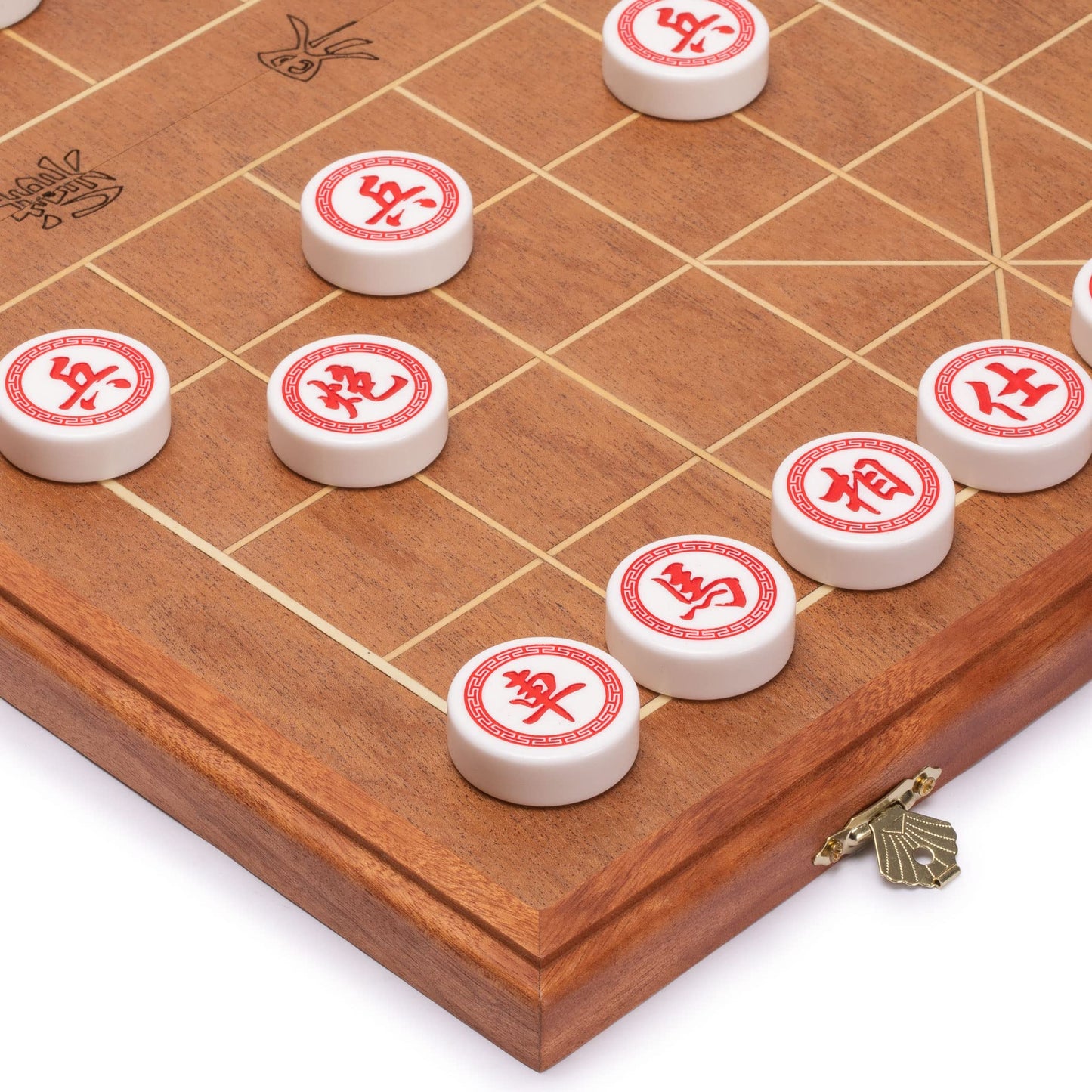Yellow Mountain Imports Xiangqi Set - Folding Rosewood Veneer Board (16.3") & Acrylic Pieces, Brown