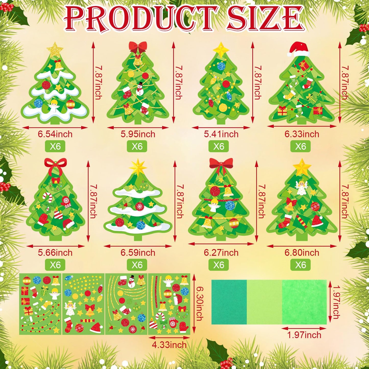 DoubleFill 48 Sets Christmas Tree Suncatchers Craft Kit Xmas Ornaments Stained Glass Christmas Window Crafts Kit for Classroom H
