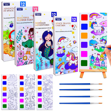 JUNQIU 4Pack Paint with Water Books for Kids, Watercolor Painting Coloring Books for Toddlers, Arts and Crafts for Girls Gifts, 