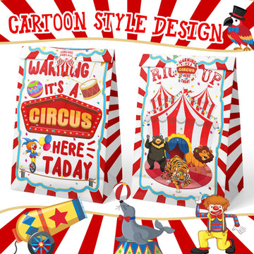 Hapibidesign Circus Party Favor Bags - 24 Pcs Carnival Party Candy Bags With Stickers - Carnival Goodie Gift Treat Bags - Waterc