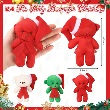 Blueweenly 24 Pcs Christmas Small Stuffed Bear 4.5 Inch Mini Plush Bear Stuffed Animal Keychains With Hat And Scarf For Christma