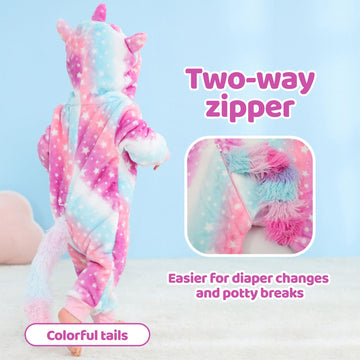 Lolanta Toddler Girl Halloween Costume, Infant Romper, Baby Fleece Hooded Unicorn Jumpsuit, Cute Colorful Bodysuit (Multicolor, 18-24 Months)