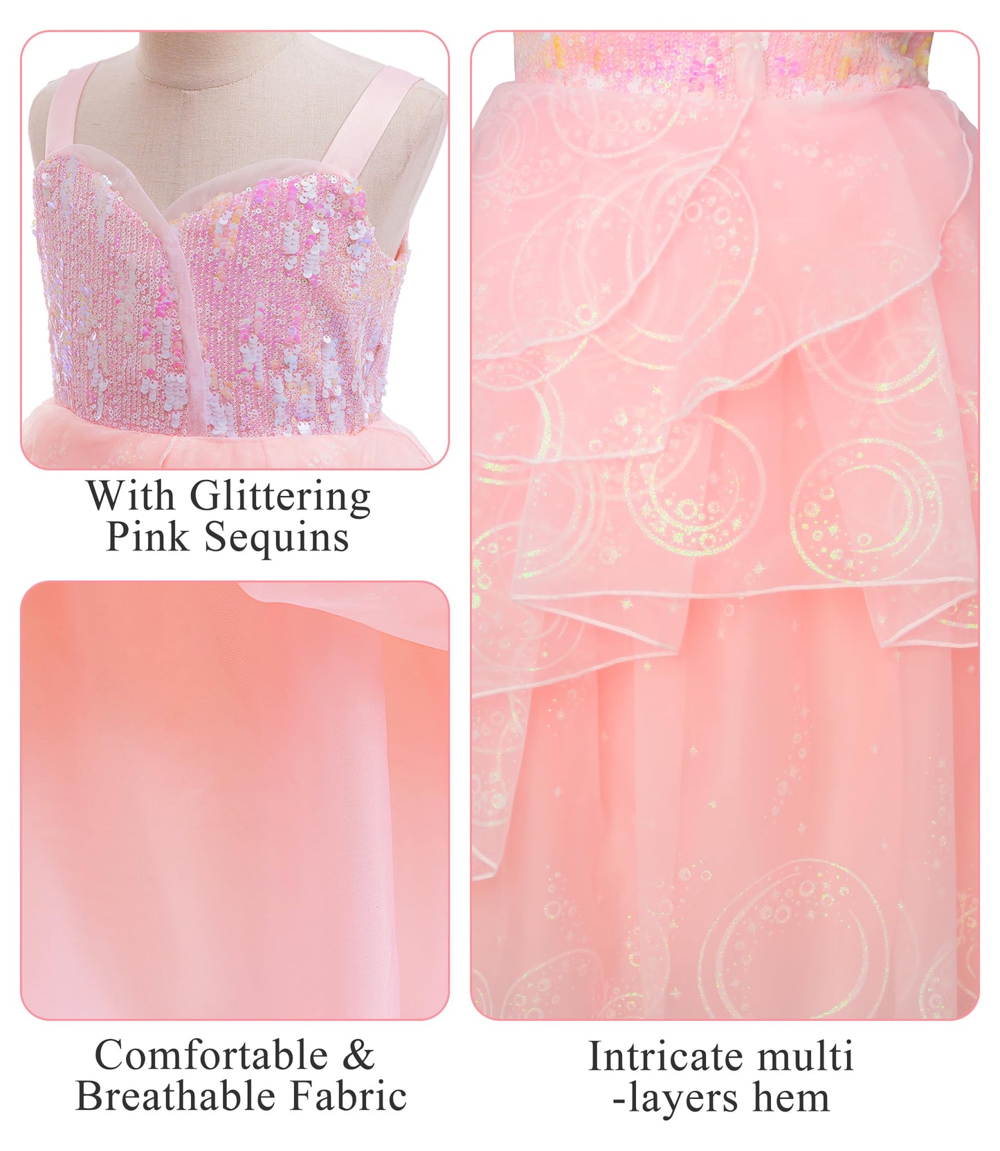 Btonai Kids Pink Witch Costume for Girls Pink Bubble Tulle Dress Princess Sequins Mesh Outfits with Crown and Wand