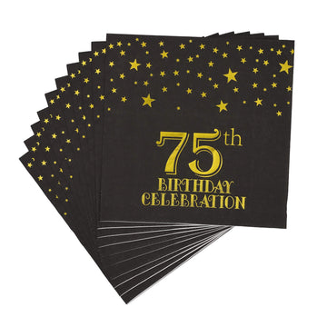 Pandecor 50 Pack 3 Layers Birthday Party Supplies,6.5 X 6.5 In Paper Napkins,Gold Confetti Foil Birthday Party Decorations (75Th Birthday Napkins)