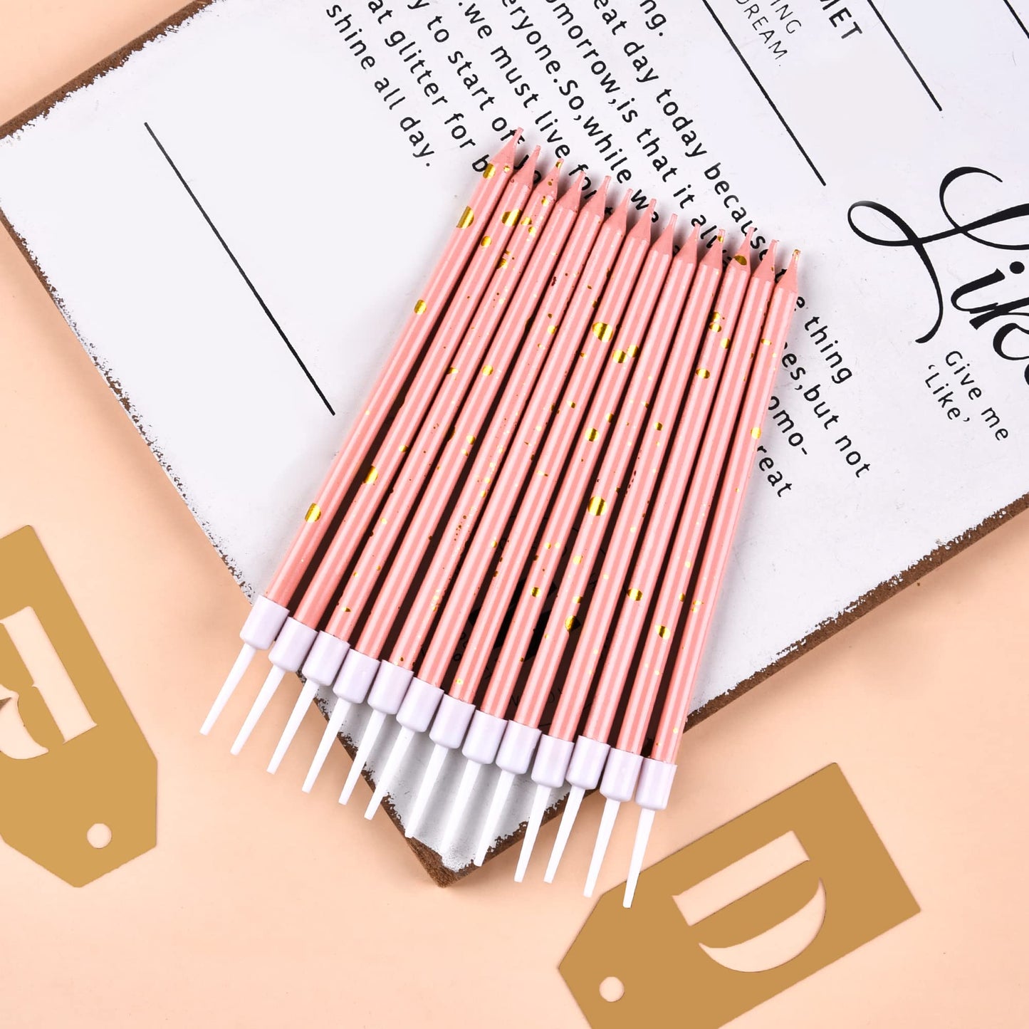 CAKE CODE 24-Count Pink Gold Long Thin Birthday Candles, Cake Candles, Birthday Parties, Wedding Decorations, Party Candles