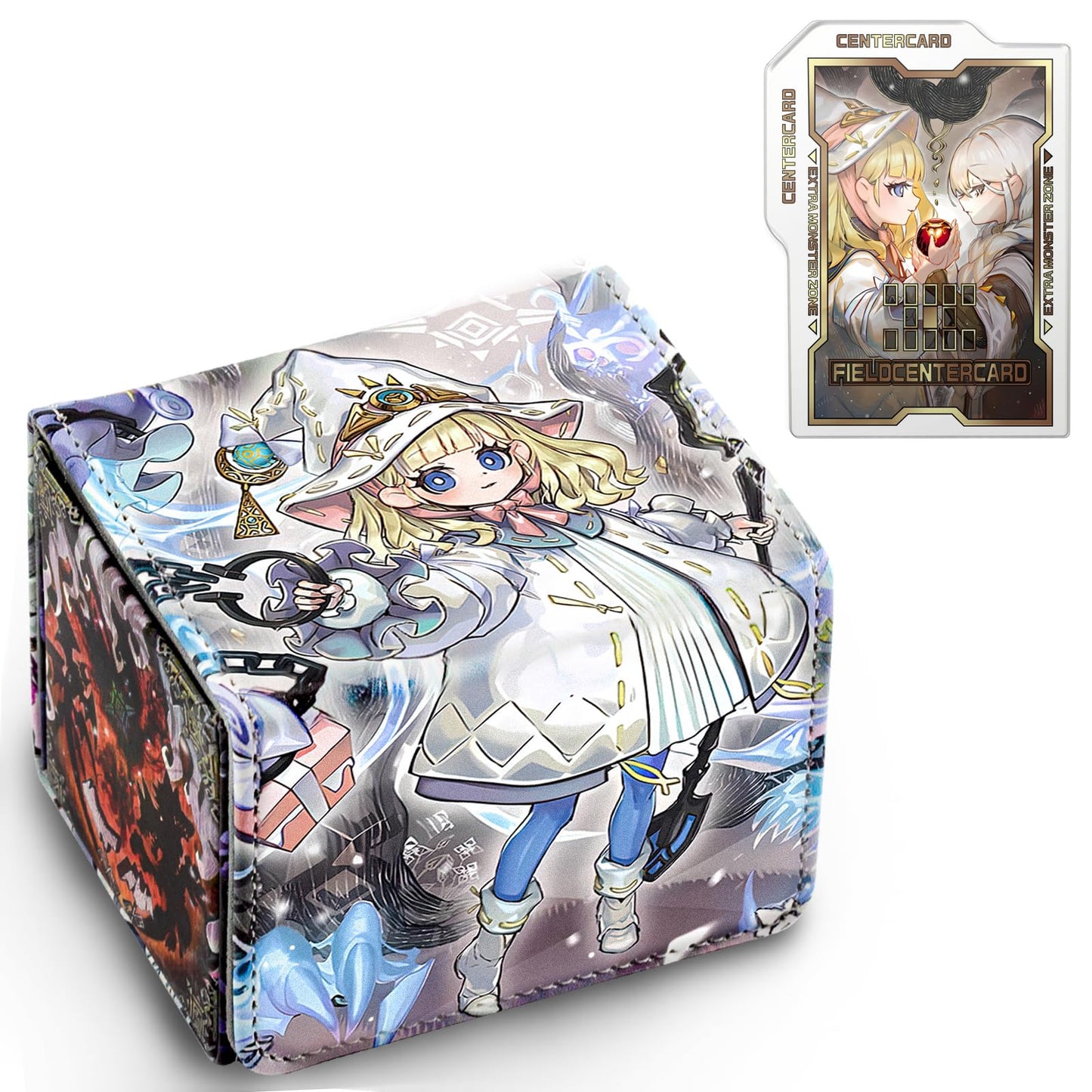 sabermaster Card Deck Box Fits for YGO MTG,100+ Card Storage Box Trading Games PU Leather Storage Premium Deck Case (White Fores