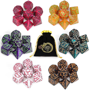 CiaraQ DND Polyhedral Dice Set (42pcs) with A Gold Pattern Drawstring Bag for Dungeons and Dragons RPG MTG Table Games. 6 Sets H