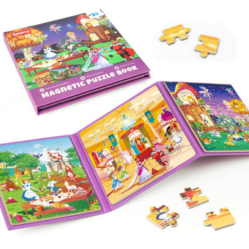 SYNARRY Princess Fairy Party Magnetic Puzzles for Toddlers 3-5 Girls, 36 Pieces Travel Puzzles for Kids Ages 4-6, Airplane Car R