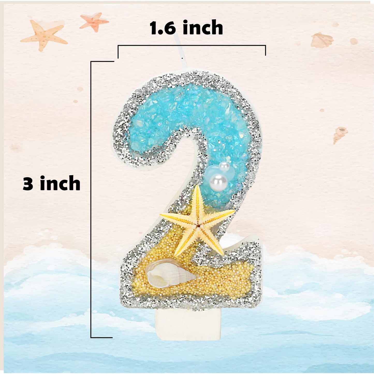ElekFX 20th Birthday Candle for Cake, Beach Starfish Sequins Number Cake Candles, 2.76 inch Number 20 Happy Birthday Candle, Cak
