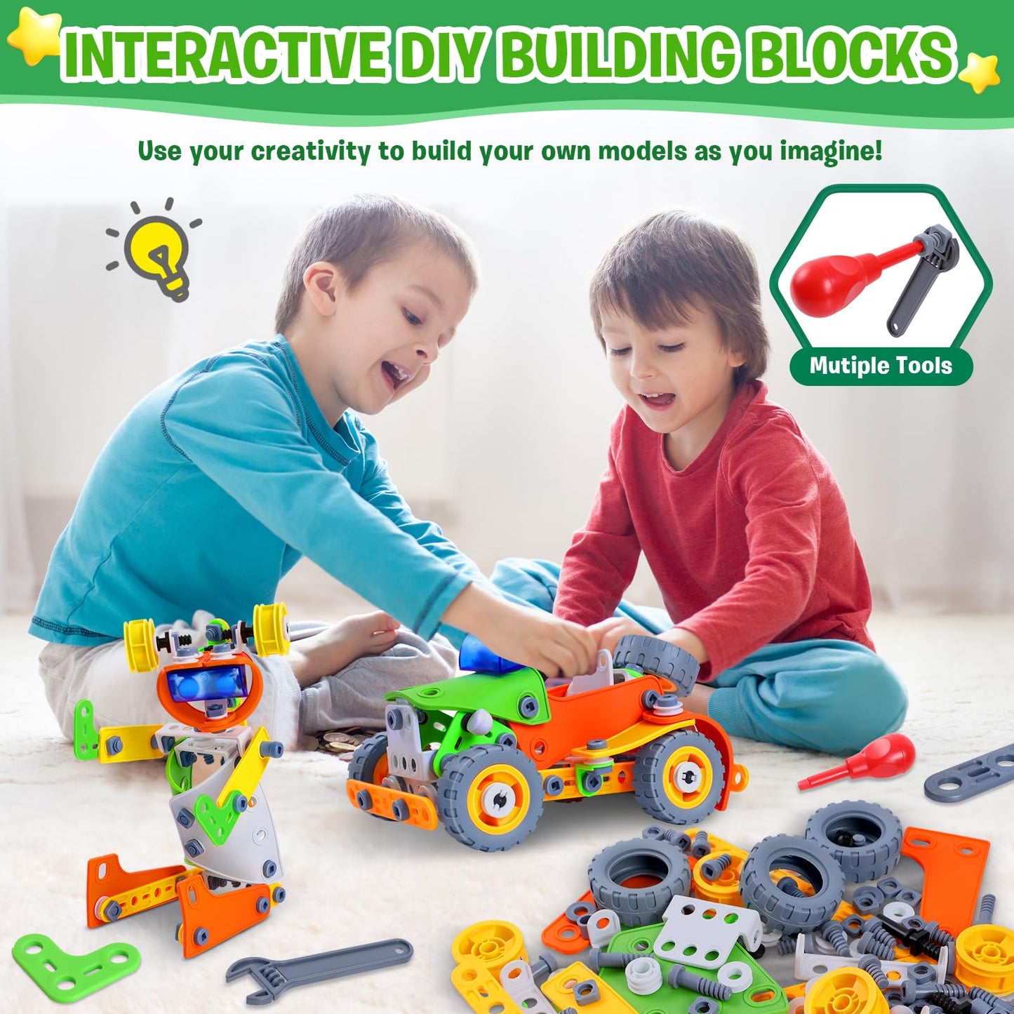 W Wise Block 164 Pcs Stem Toys, Educational Building Blocks Classroom Toys, Erector Set Building Toys For Kids Age 4-8 8-12, Toy