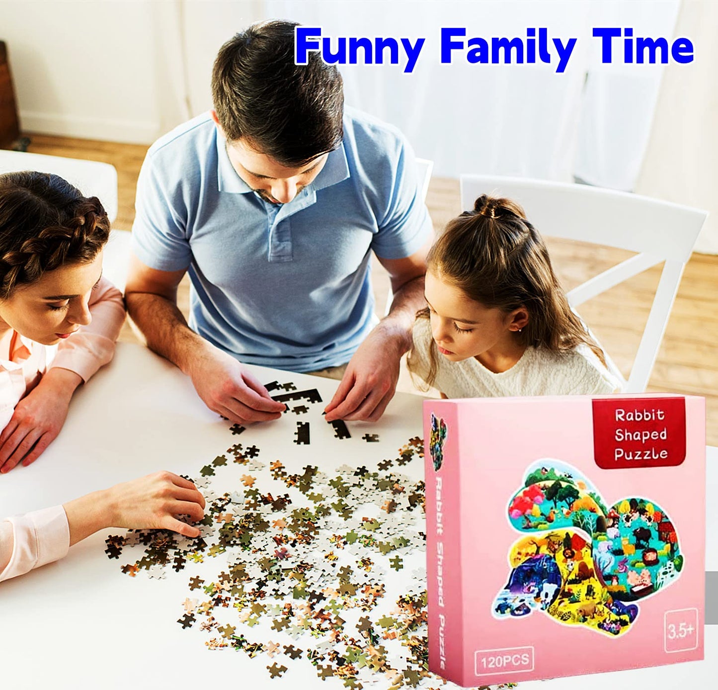 Puzzles For Kids Ages 4-6-8,120 Piece Jigsaw Puzzles Rabbit Shaped Learning Educational Toys Gifts For Boys Girl Age 4 5 6 8 Birthday Halloween Christmas Party Favors
