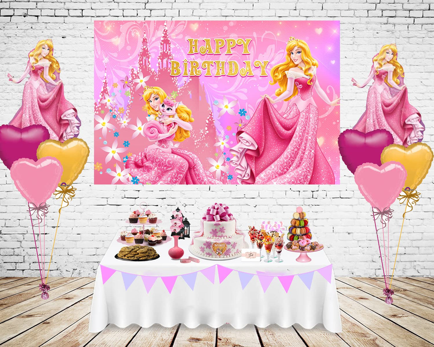 Princess Backdrop for Birthday Party Decorations, Princess Aurora Background for Baby Shower Party Cake Table Decorations Suppli
