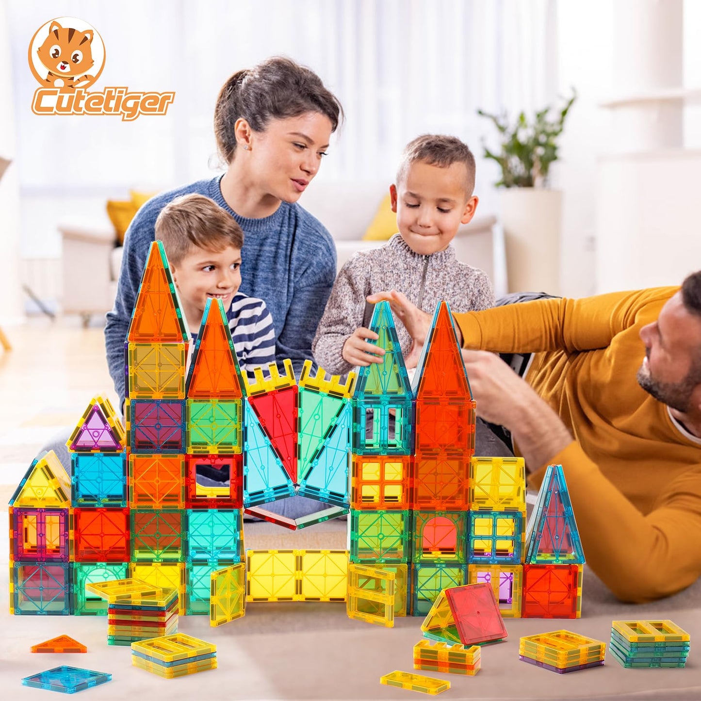 Cutetiger Magnetic Tiles, Magnet Tiles, Magnetic Building Blocks, Square Building Castle, Preschool Toys, Stem Stacking Construc