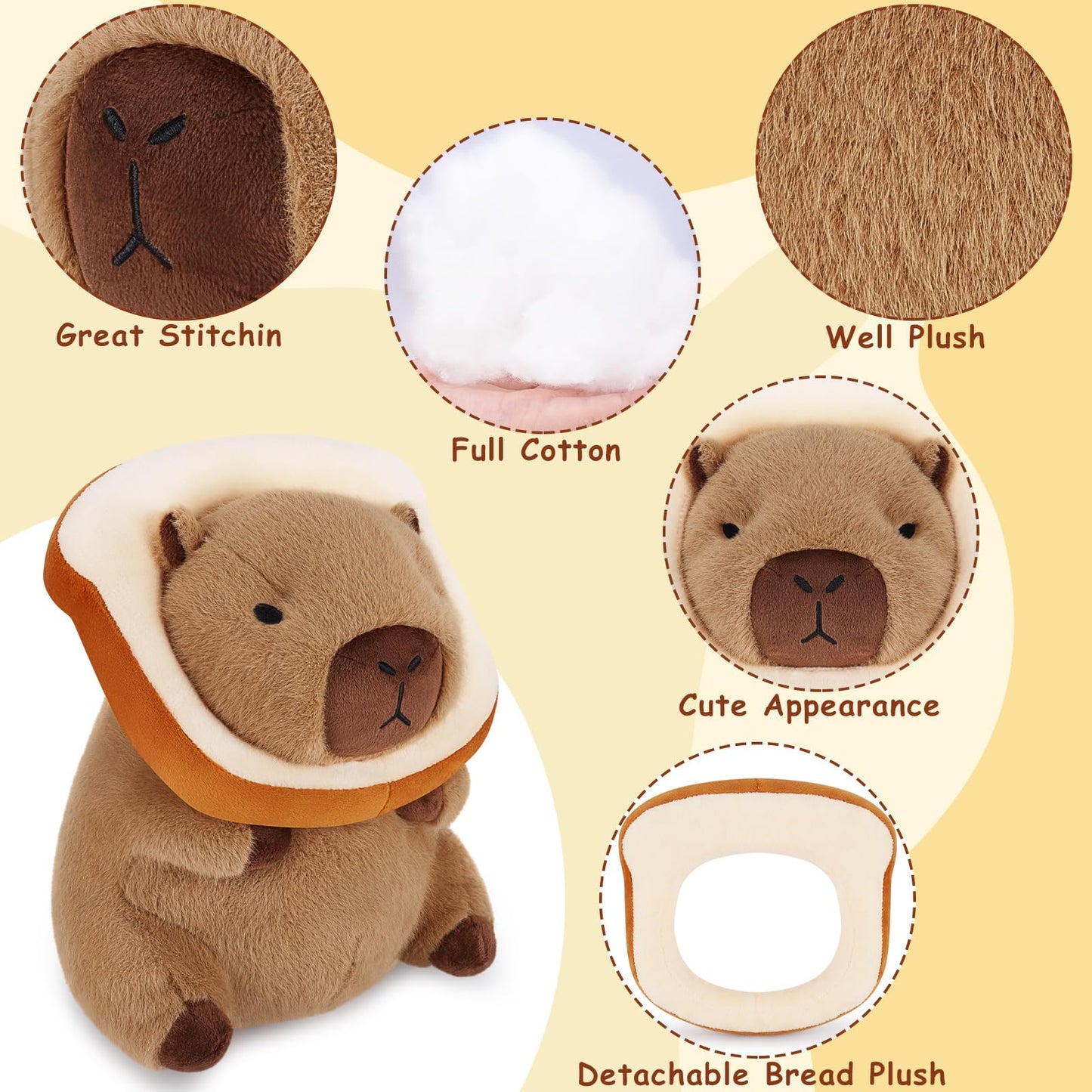 Achwishap Capybara Plush,Cute Plushies Capybara Stuffed Animal,Soft Capybara Plush Toys,Kawaii Plush Stuffed Toys With Wearable Bread Plushies Gifts For Kids Adults Birthday(Capybara Bread,12”)