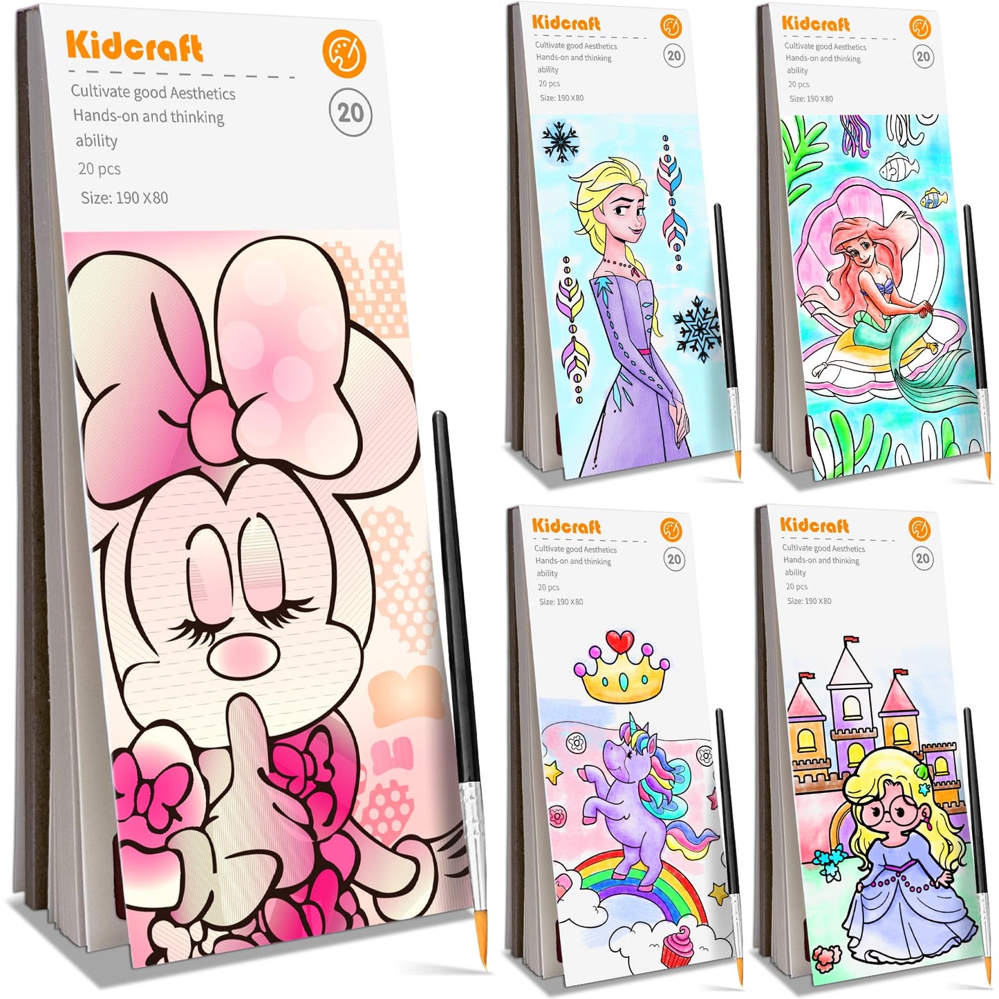Paint With Water Coloring Books For Kids - 5 Pack, Pocket Mess Free Watercolor Painting Kit, Water Color Paint Set Arts And Craf