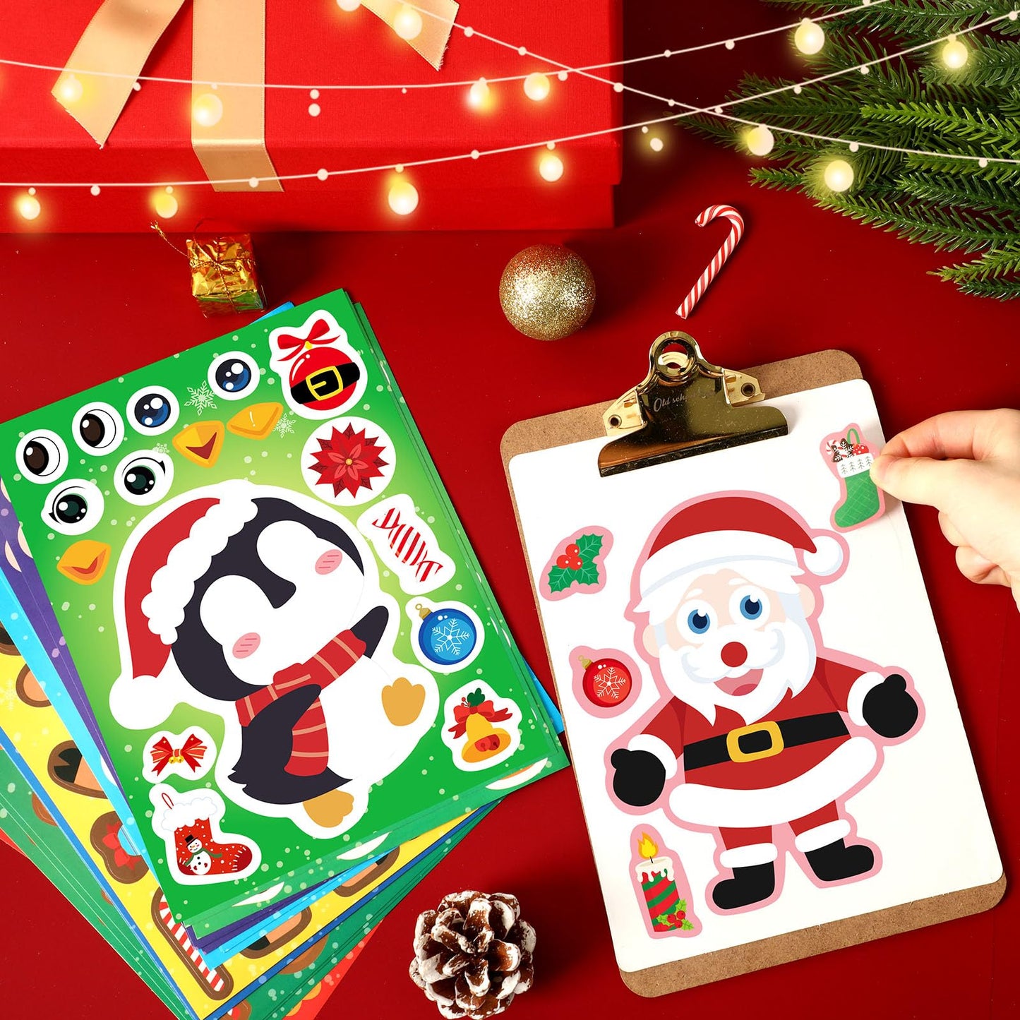 DECYOOL 36 Sheets Christmas Stickers, Christmas Make a Face Stickers Make Your Own Christmas Stickers Santa Snowman Xmas Holiday