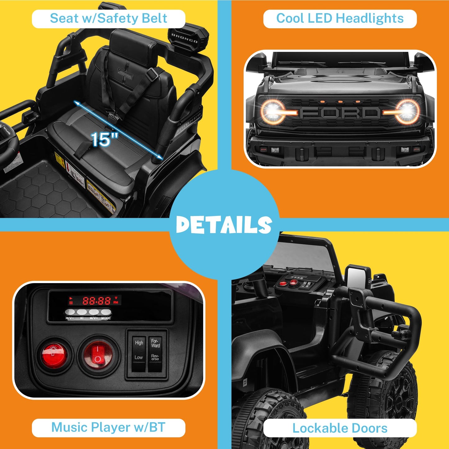 Enyopro 12V Licensed Ford Bronco Raptor Ride On Truck Car For Kids, Electric Play Car Ride-On Toy W/Parent Remote Control, 4-Whe